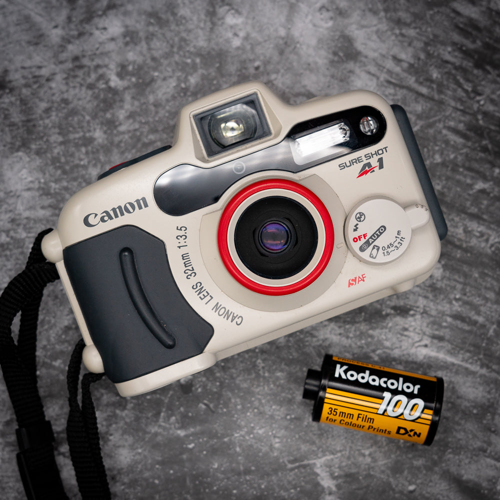 35mm Point Shoot Film Camera Kit Canon Sure Shot A1 Carry Case, Roll Of Expired Film