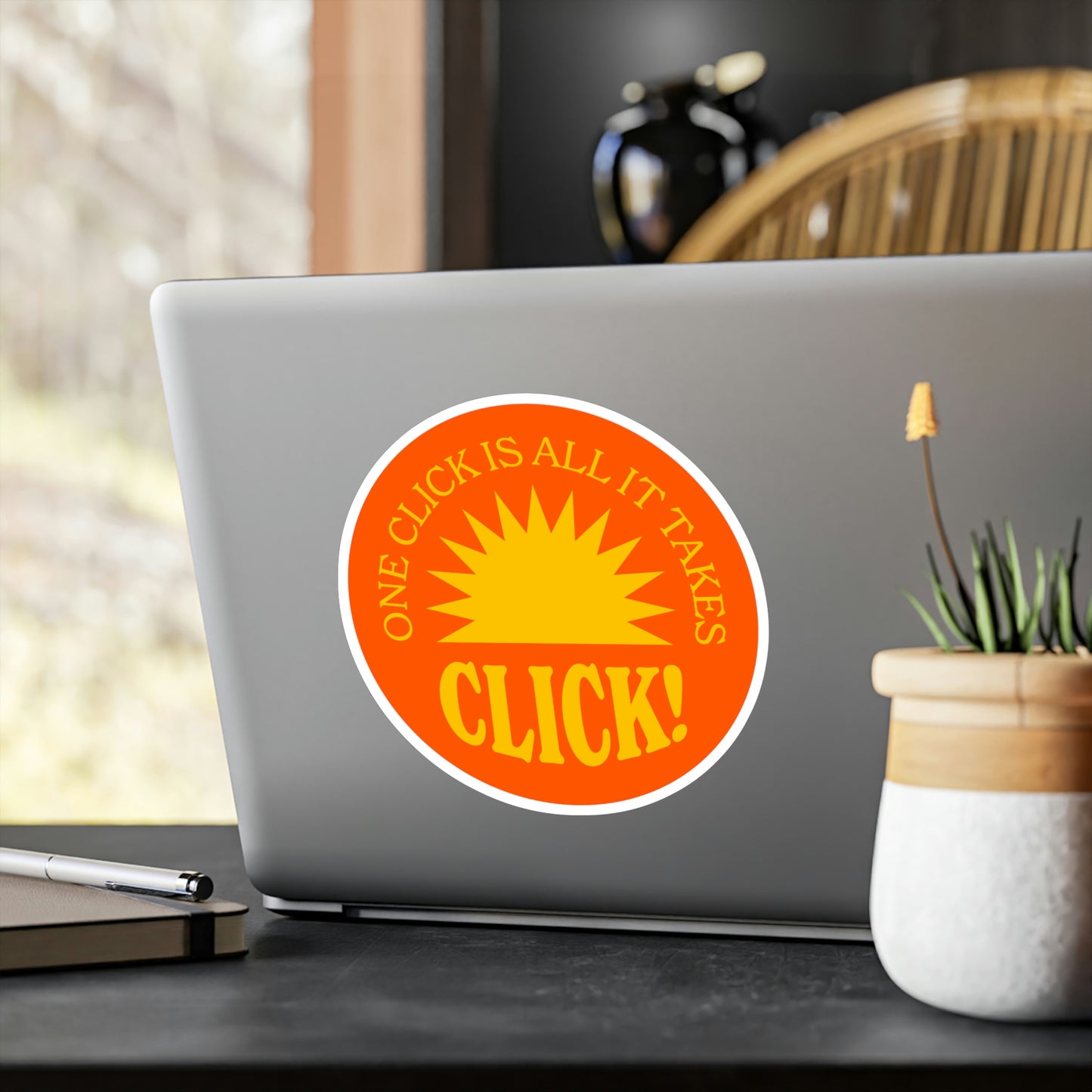 Film Photography Vinyl Sticker - 'One Click Is All It Takes' - Orange