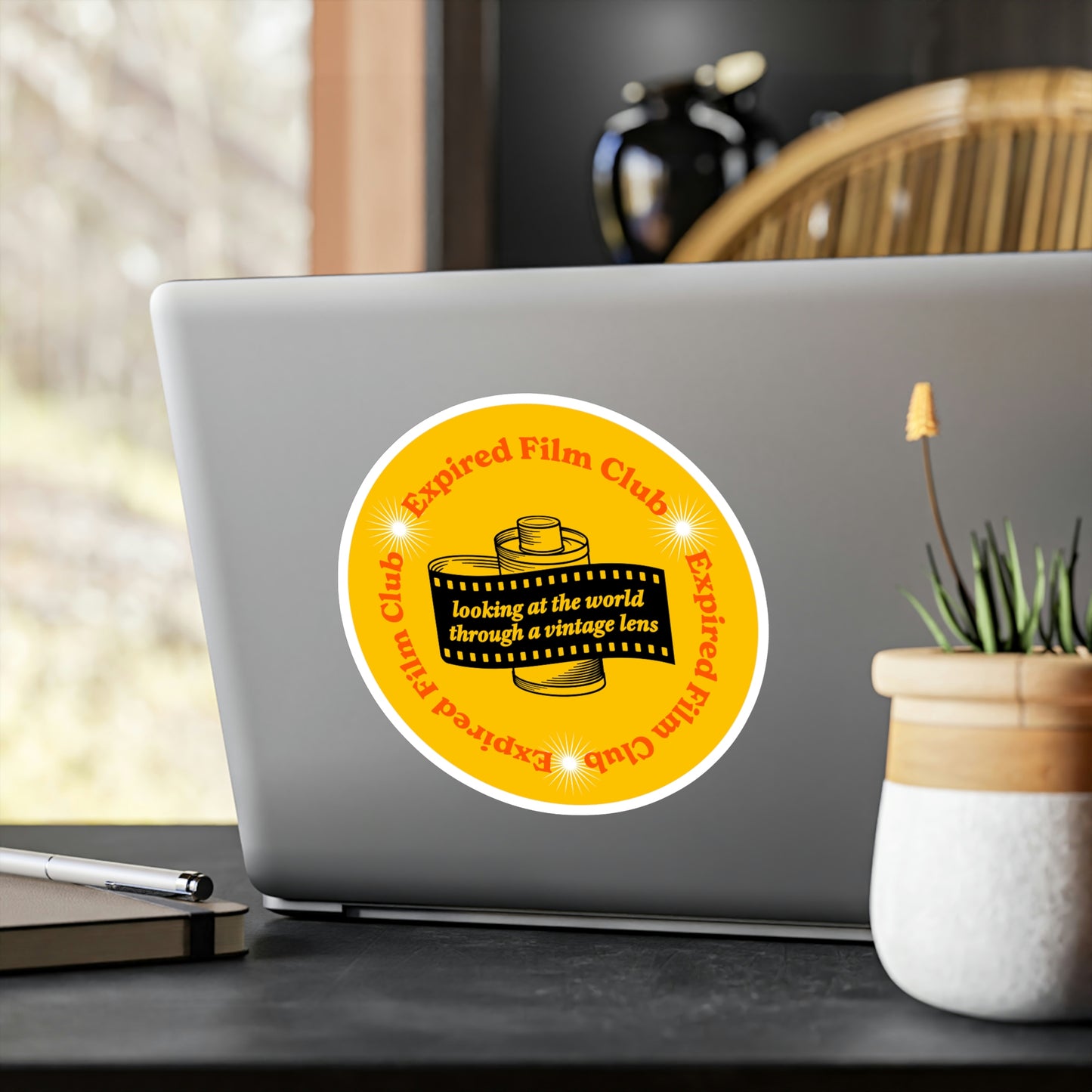 Film Photography Vinyl Sticker - 'Looking At The World Through A Vintage Lens' - Yellow
