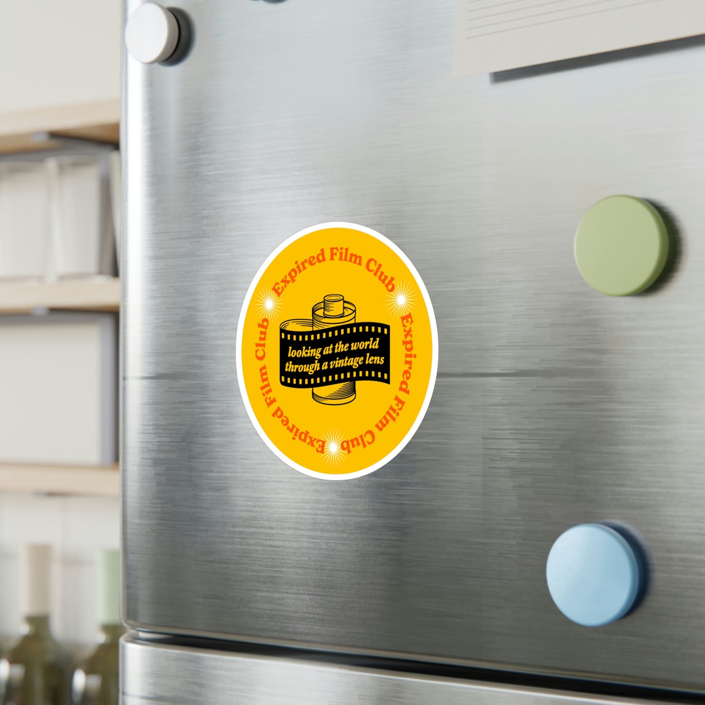 Film Photography Vinyl Sticker - 'Looking At The World Through A Vintage Lens' - Yellow