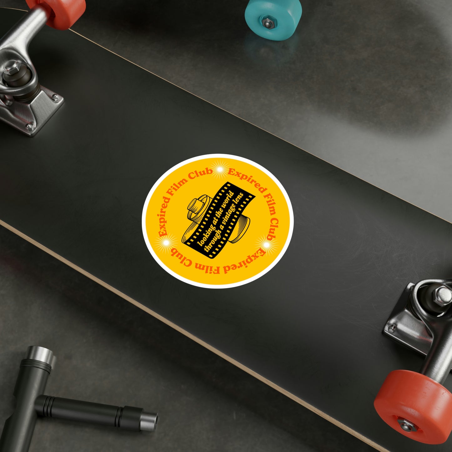 Film Photography Vinyl Sticker - 'Looking At The World Through A Vintage Lens' - Yellow