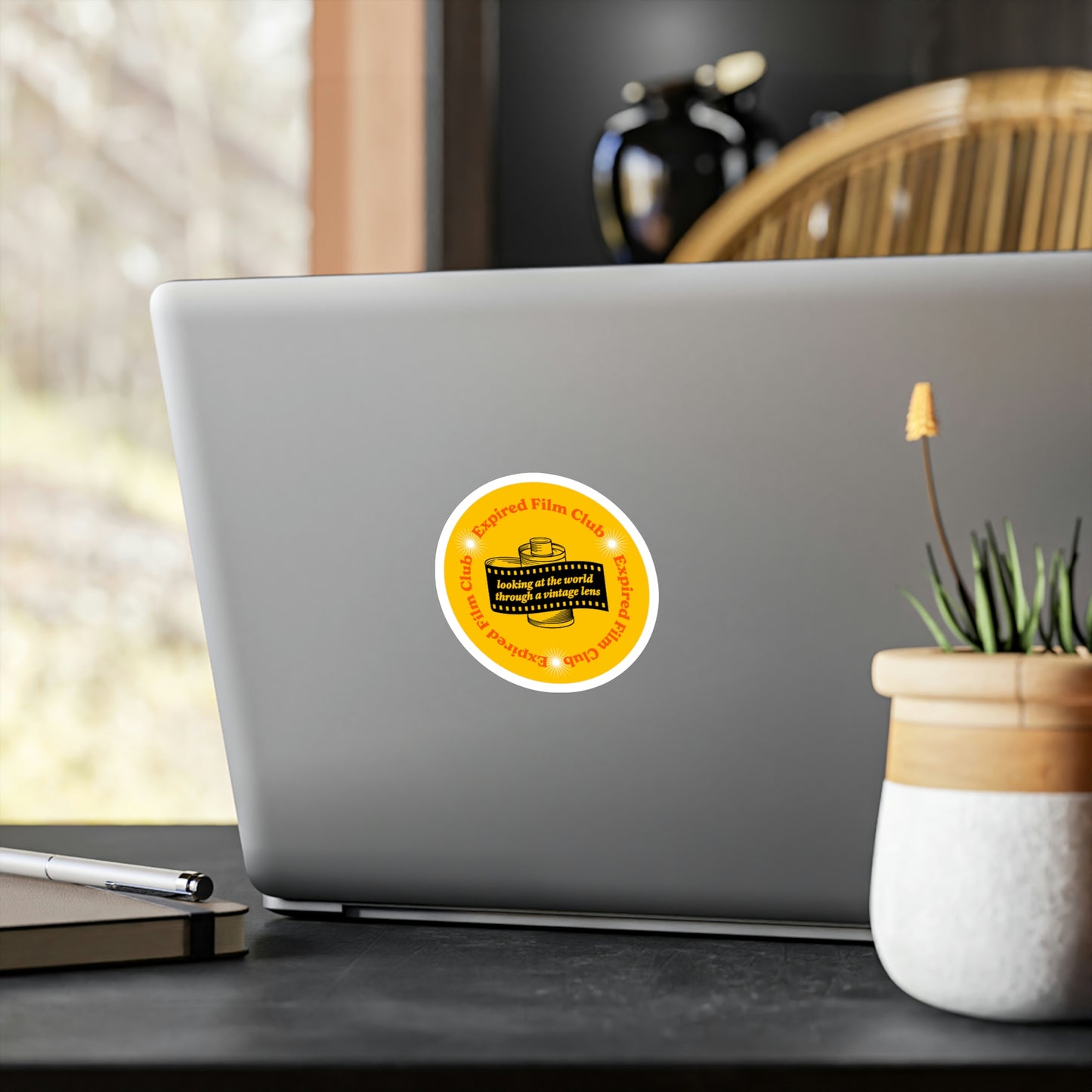 Film Photography Vinyl Sticker - 'Looking At The World Through A Vintage Lens' - Yellow