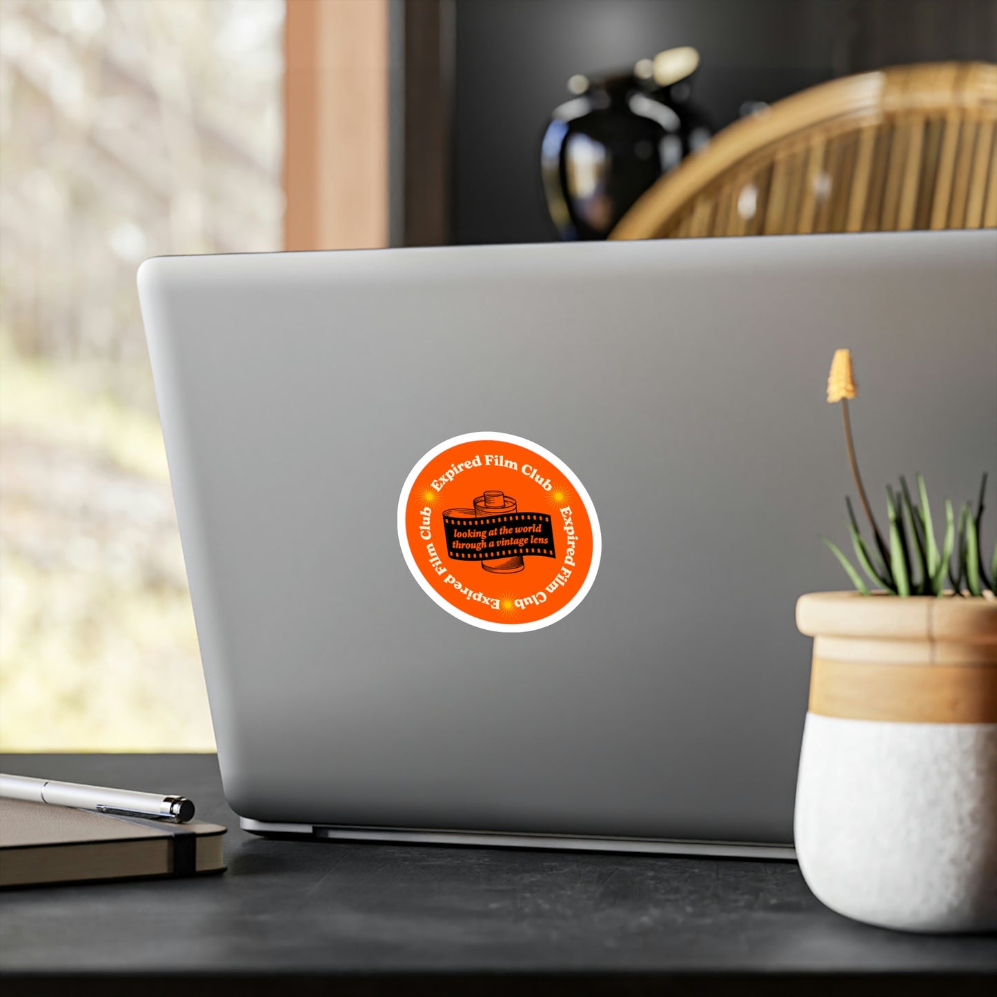 Film Photography Vinyl Sticker - 'Looking At The World Through A Vintage Lens' - Orange