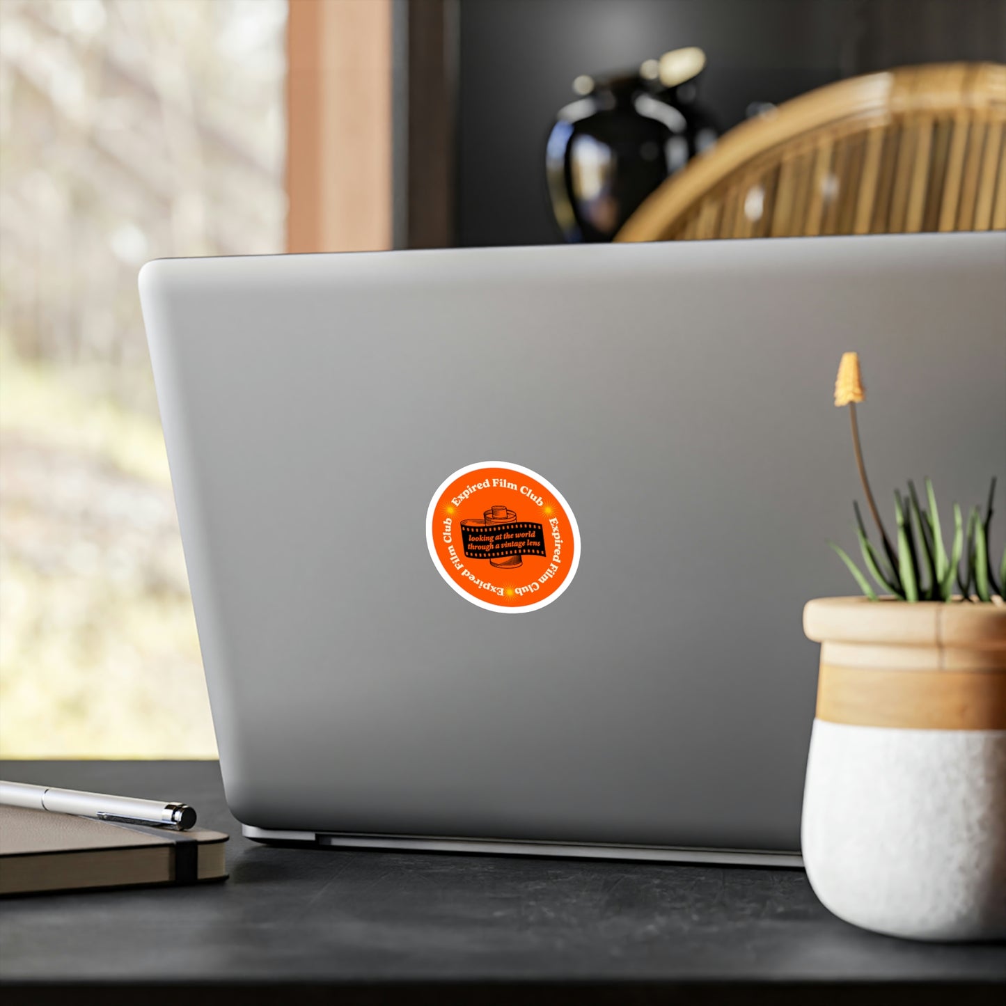 Film Photography Vinyl Sticker - 'Looking At The World Through A Vintage Lens' - Orange