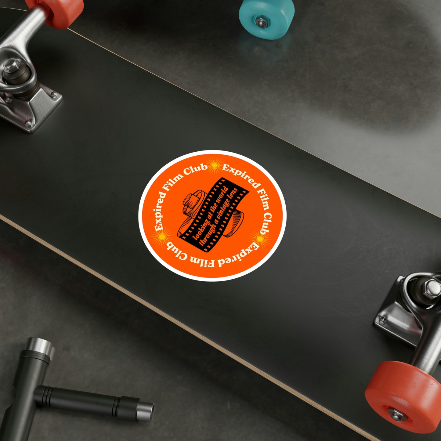 Film Photography Vinyl Sticker - 'Looking At The World Through A Vintage Lens' - Orange