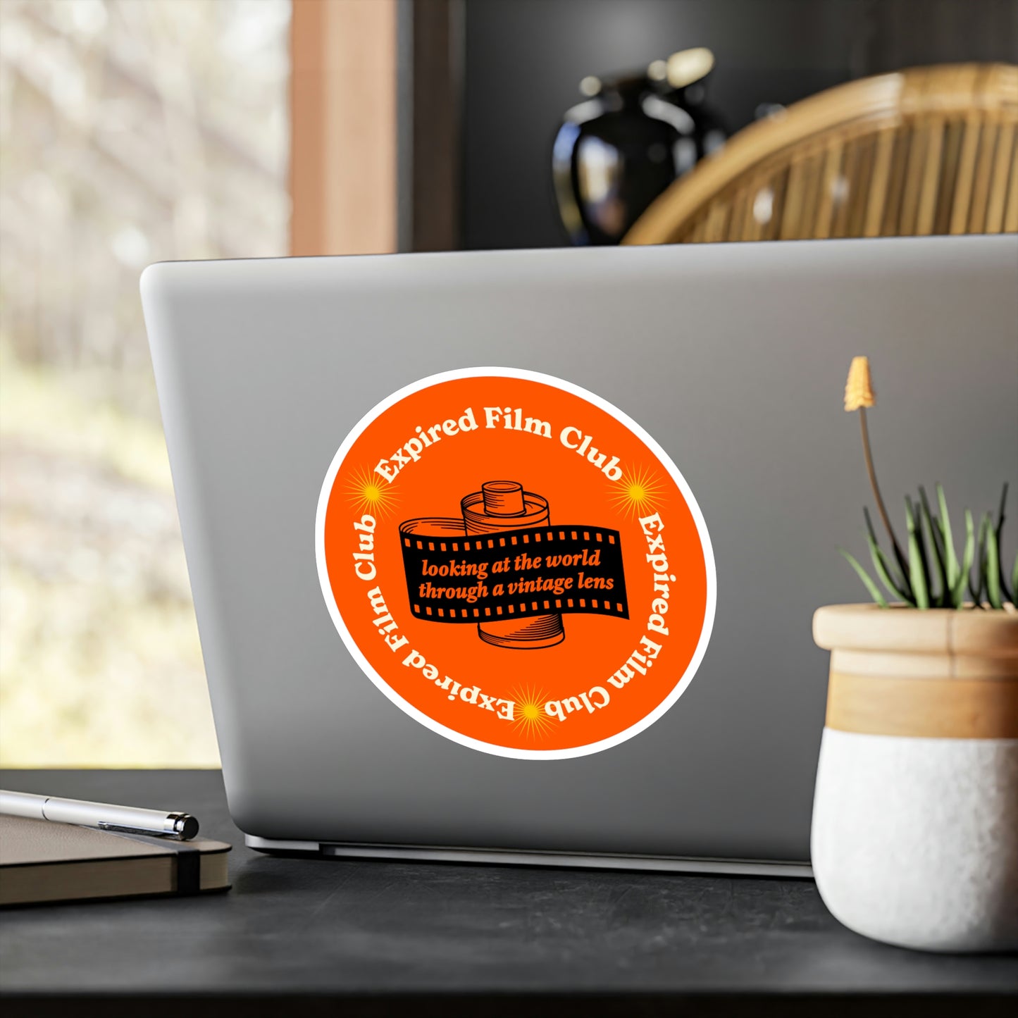 Film Photography Vinyl Sticker - 'Looking At The World Through A Vintage Lens' - Orange