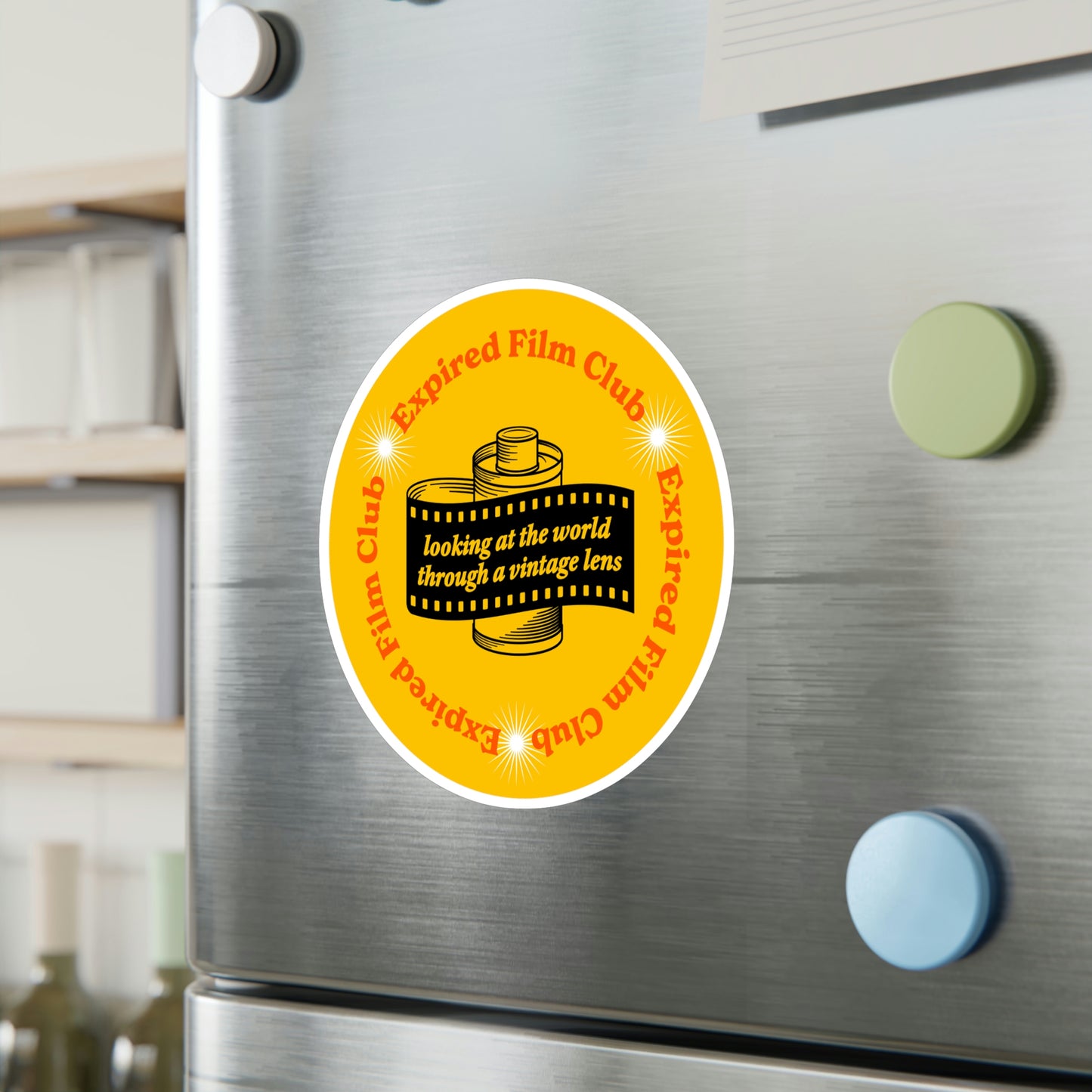 Film Photography Vinyl Sticker - 'Looking At The World Through A Vintage Lens' - Yellow