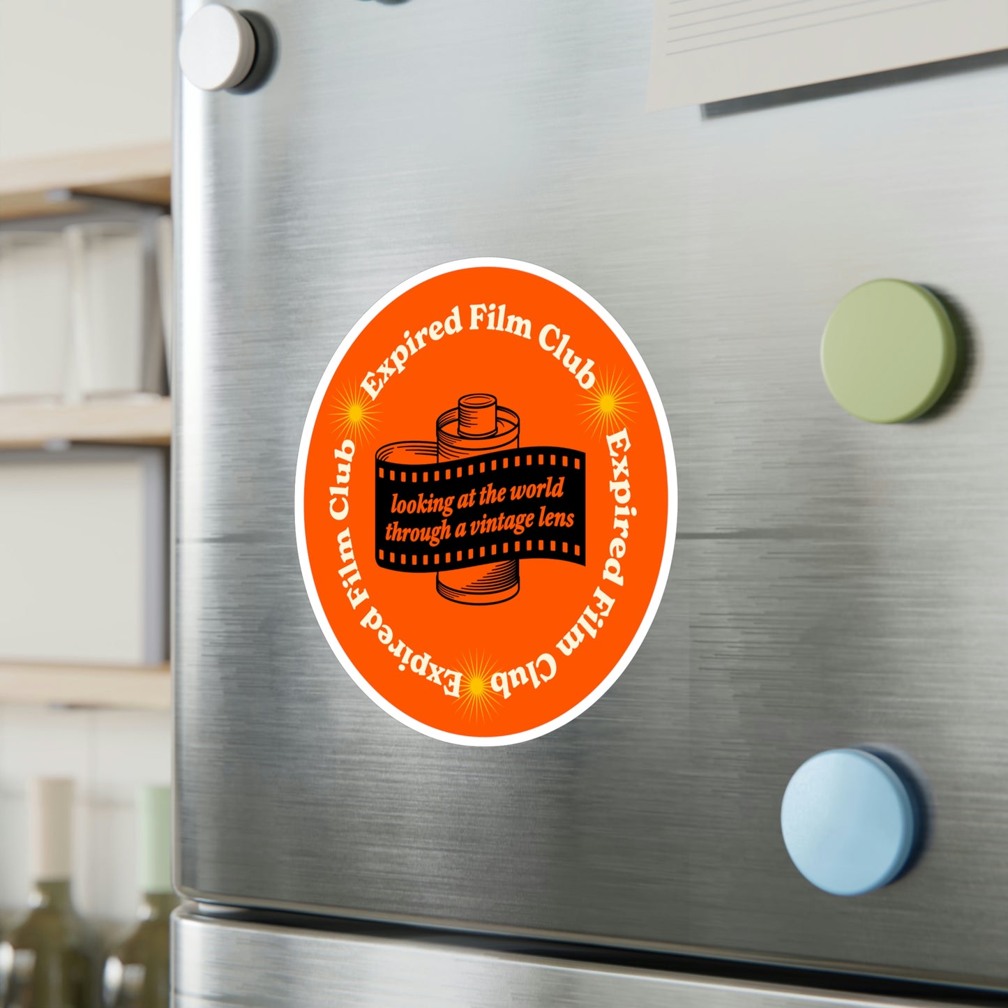 Film Photography Vinyl Sticker - 'Looking At The World Through A Vintage Lens' - Orange