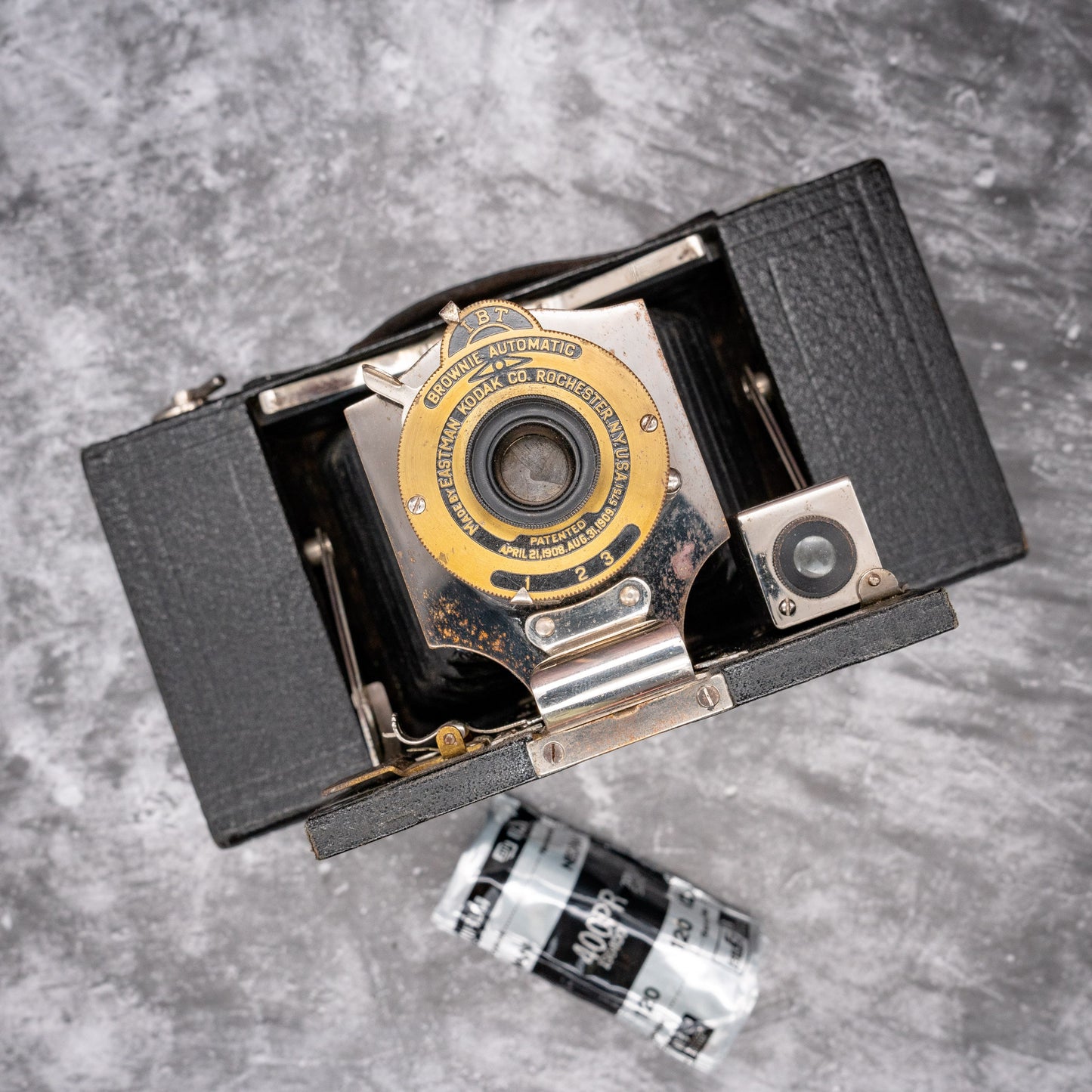 Vintage Film Camera Kit | 1908 Kodak No.2 Folding Pocket Brownie + Roll Of Expired Film | Tested & Working