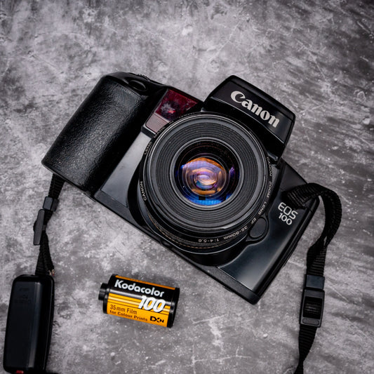 35mm Film Camera Kit | Canon EOS 100 + 35-80mm Lens, Roll Of Expired Film, Original Strap