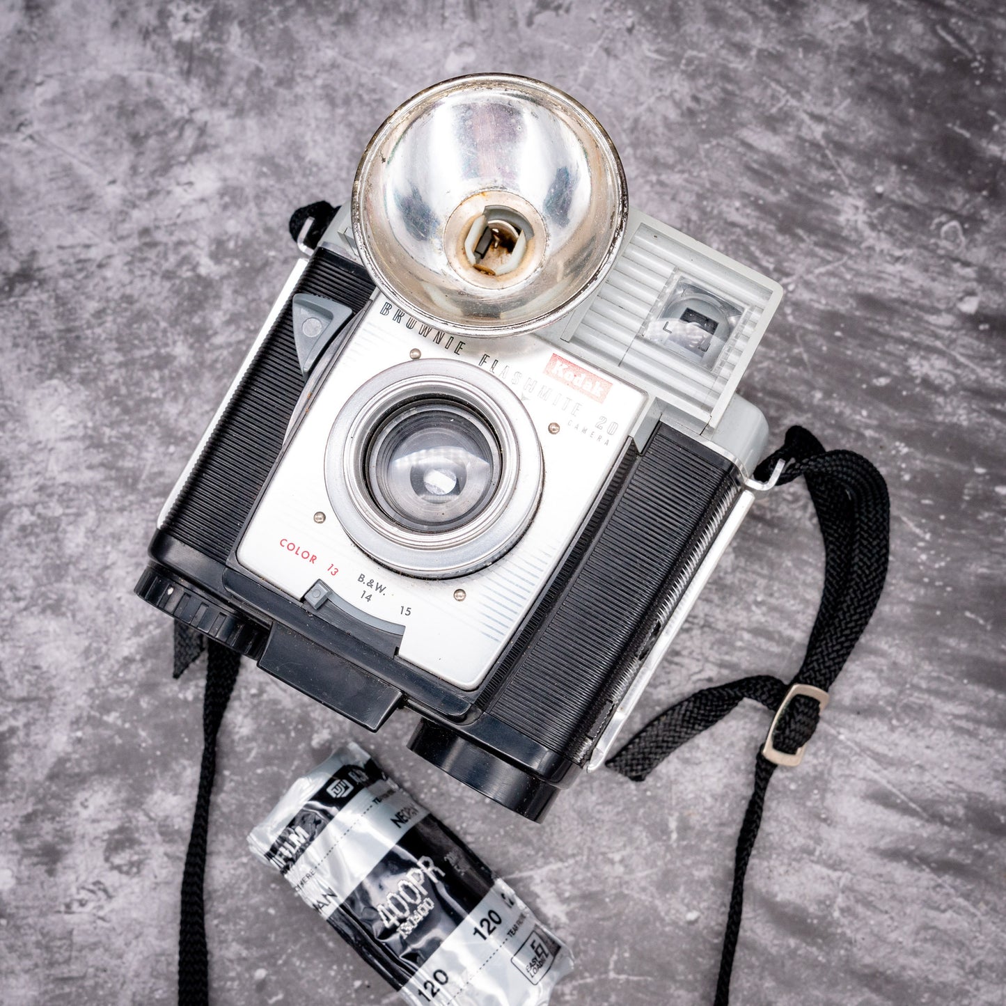 Vintage Film Camera Kit | Kodak Brownie Flashmite 20 + Roll Of Expired Film, Original Case