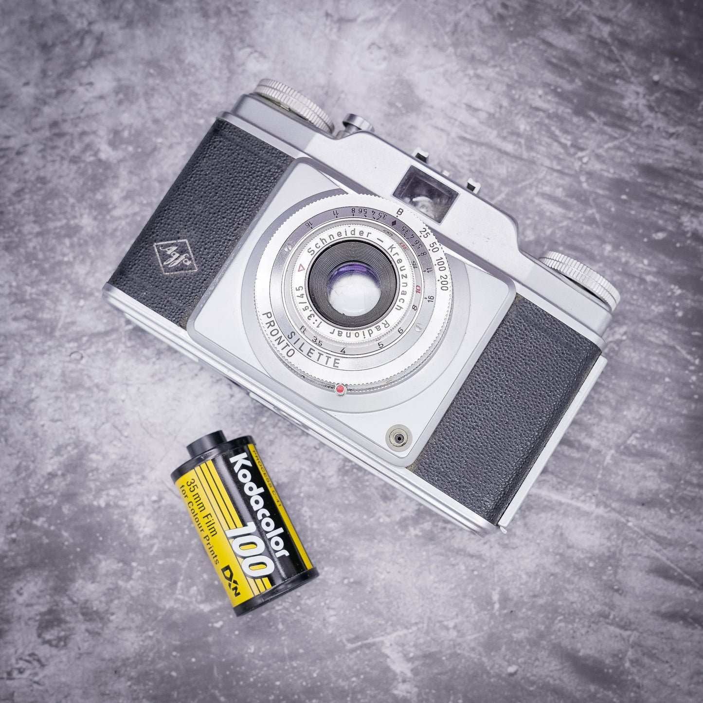 35mm Film Camera Kit | Agfa Silette Pronto Rangefinder, 45mm f/2.8 Lens + Roll Of Expired Film, Original Leather case