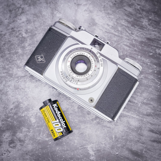 35mm Film Camera Kit | Agfa Silette Pronto Rangefinder, 45mm f/2.8 Lens + Roll Of Expired Film, Original Leather case