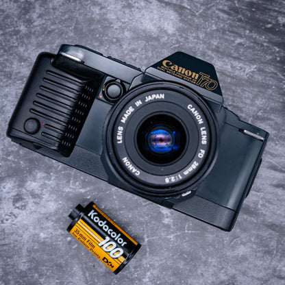 35mm Film Camera Kit | Canon T70 + 28mm f/2.8 Lens, Roll Of Expired Film