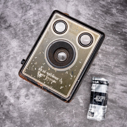 Vintage Film Camera Kit | Kodak Six-20 Brownie C + Roll Of Expired Film, Original Instructions